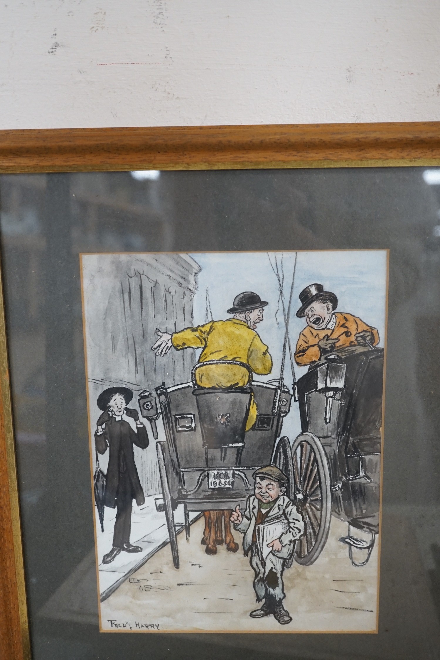 Frederick Harry (1887-1930), set of four ink and watercolour cartoons, signed, 24 x 18cm